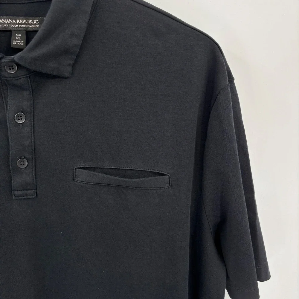 Banana Republic Luxury Touch Performance Polo Shirt Mens XL Tall‎ Black Pocket